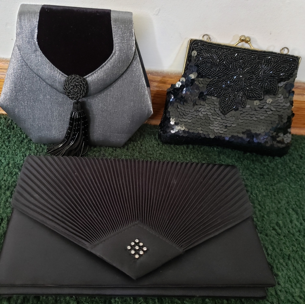 Black evening bags.